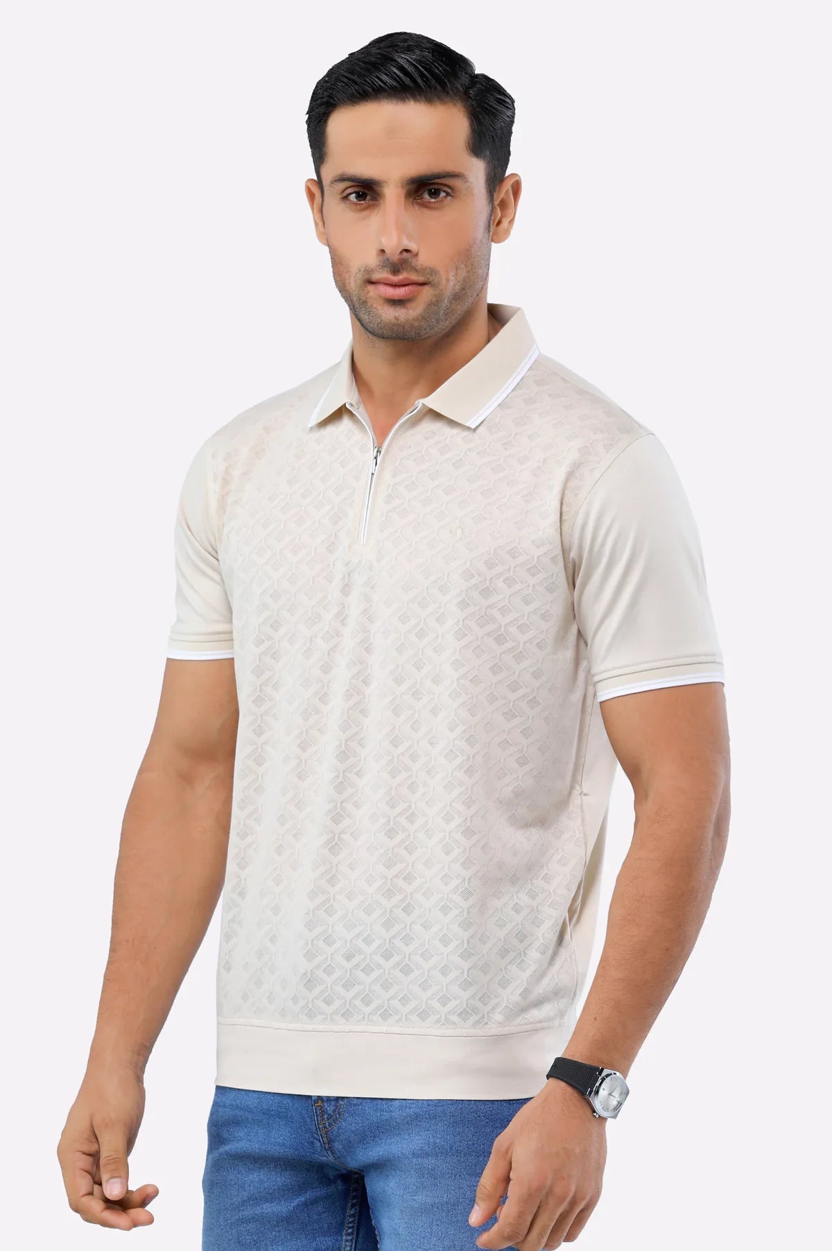 Black Jacquard Collar Polo