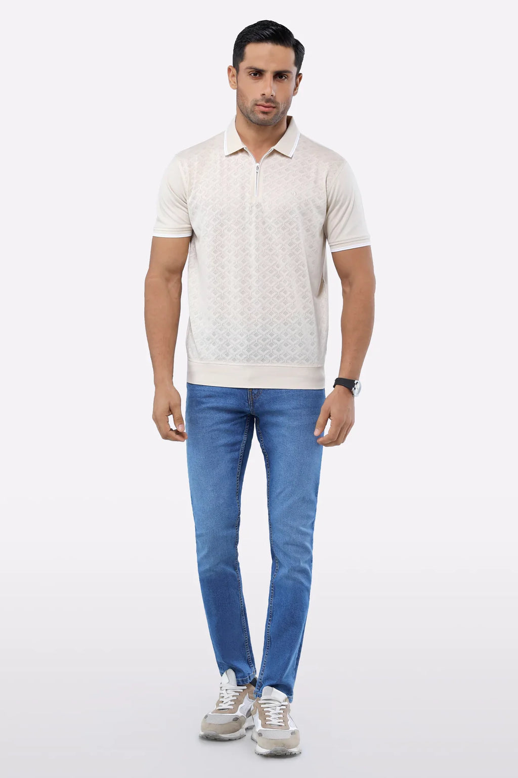 Black Jacquard Collar Polo