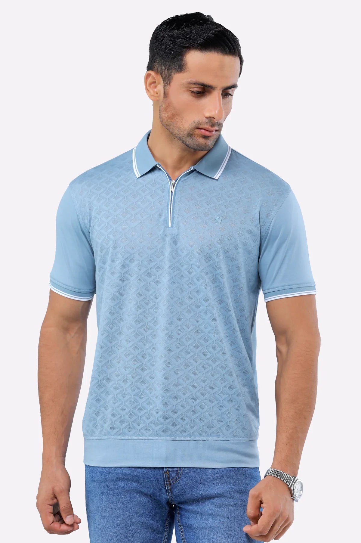 Black Jacquard Collar Polo