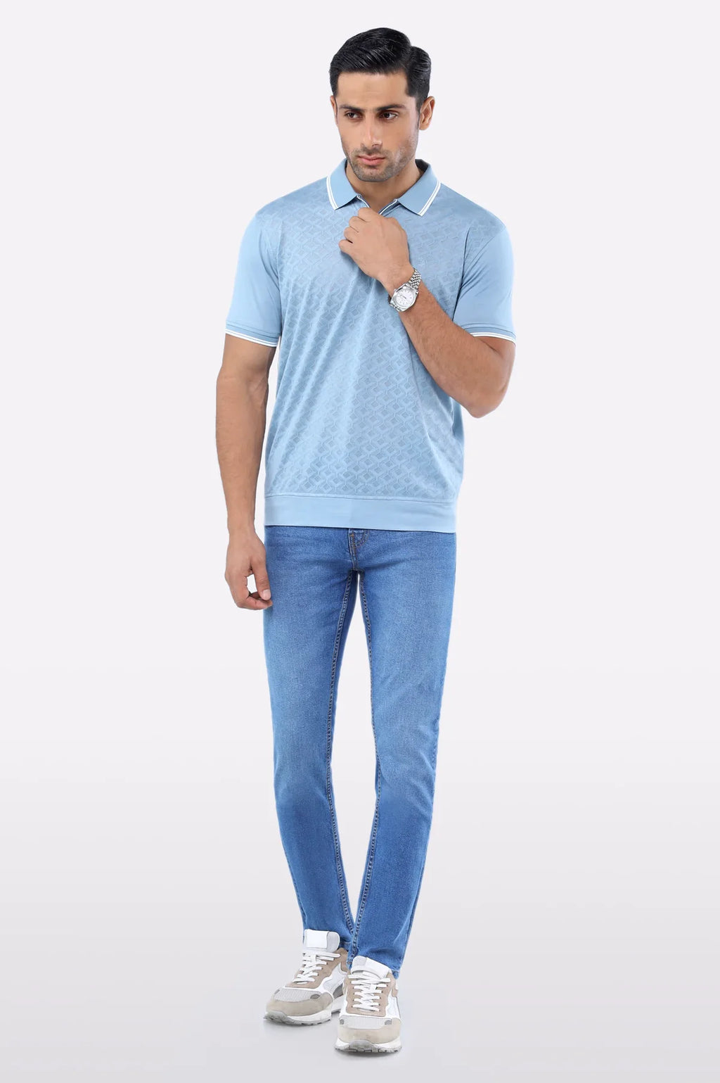 Black Jacquard Collar Polo
