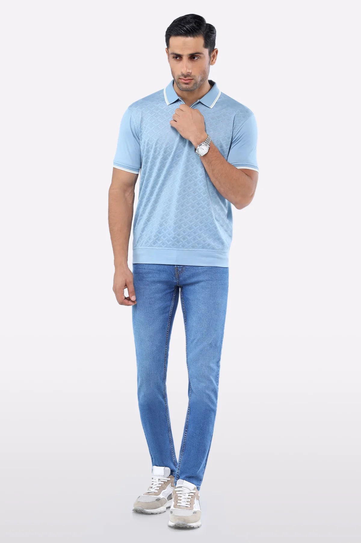 Black Jacquard Collar Polo