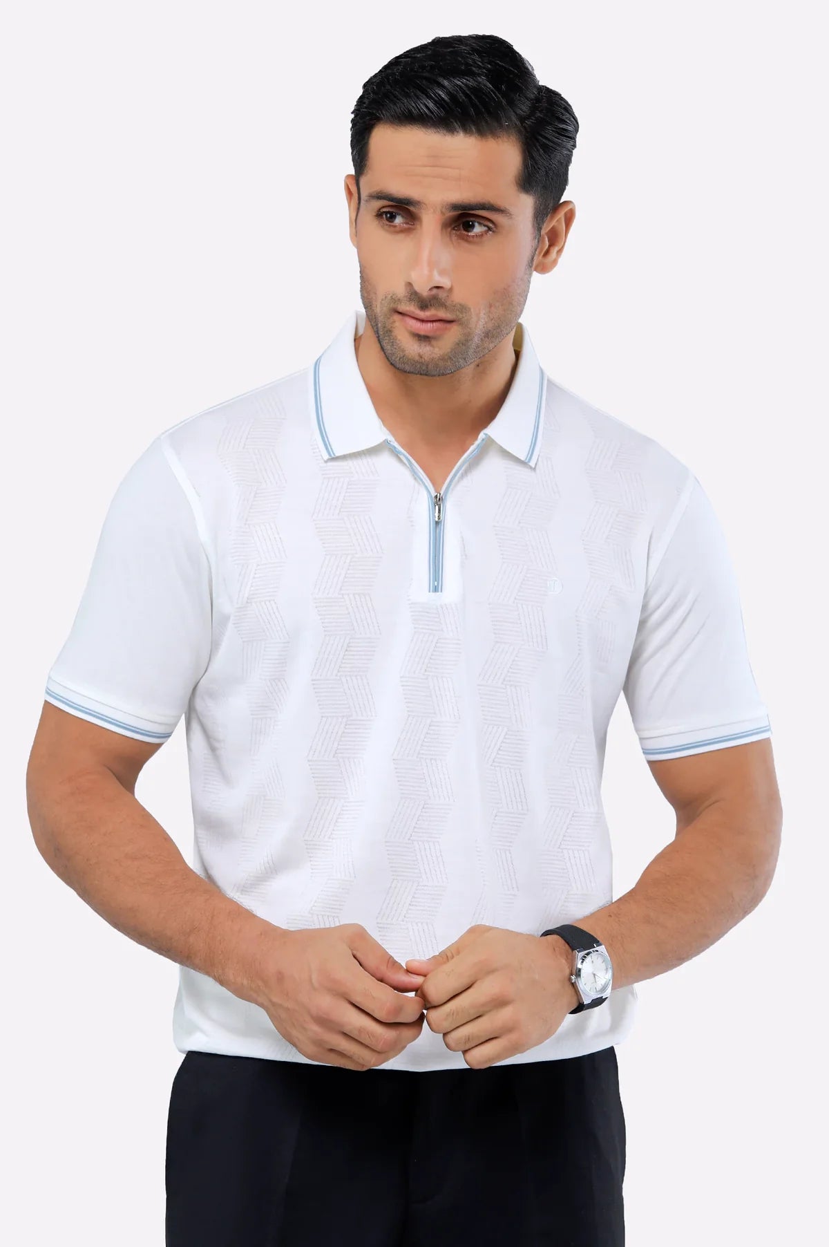 Black Jacquard Collar Polo