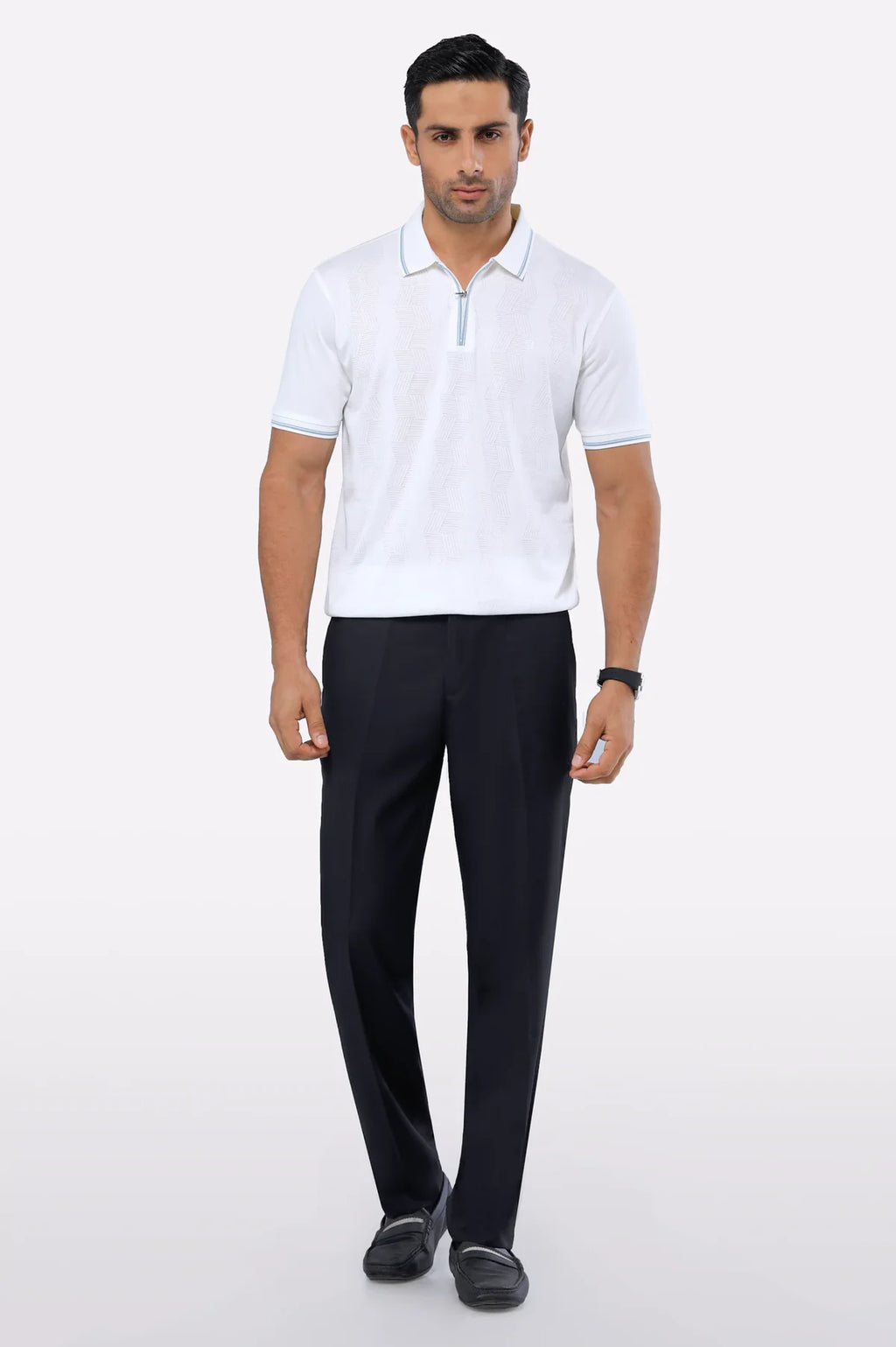 Black Jacquard Collar Polo