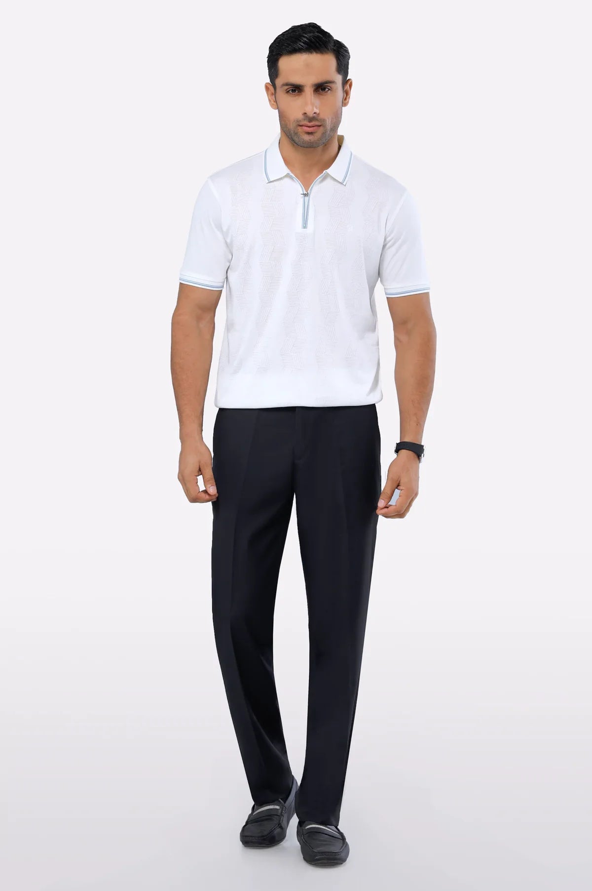Black Jacquard Collar Polo