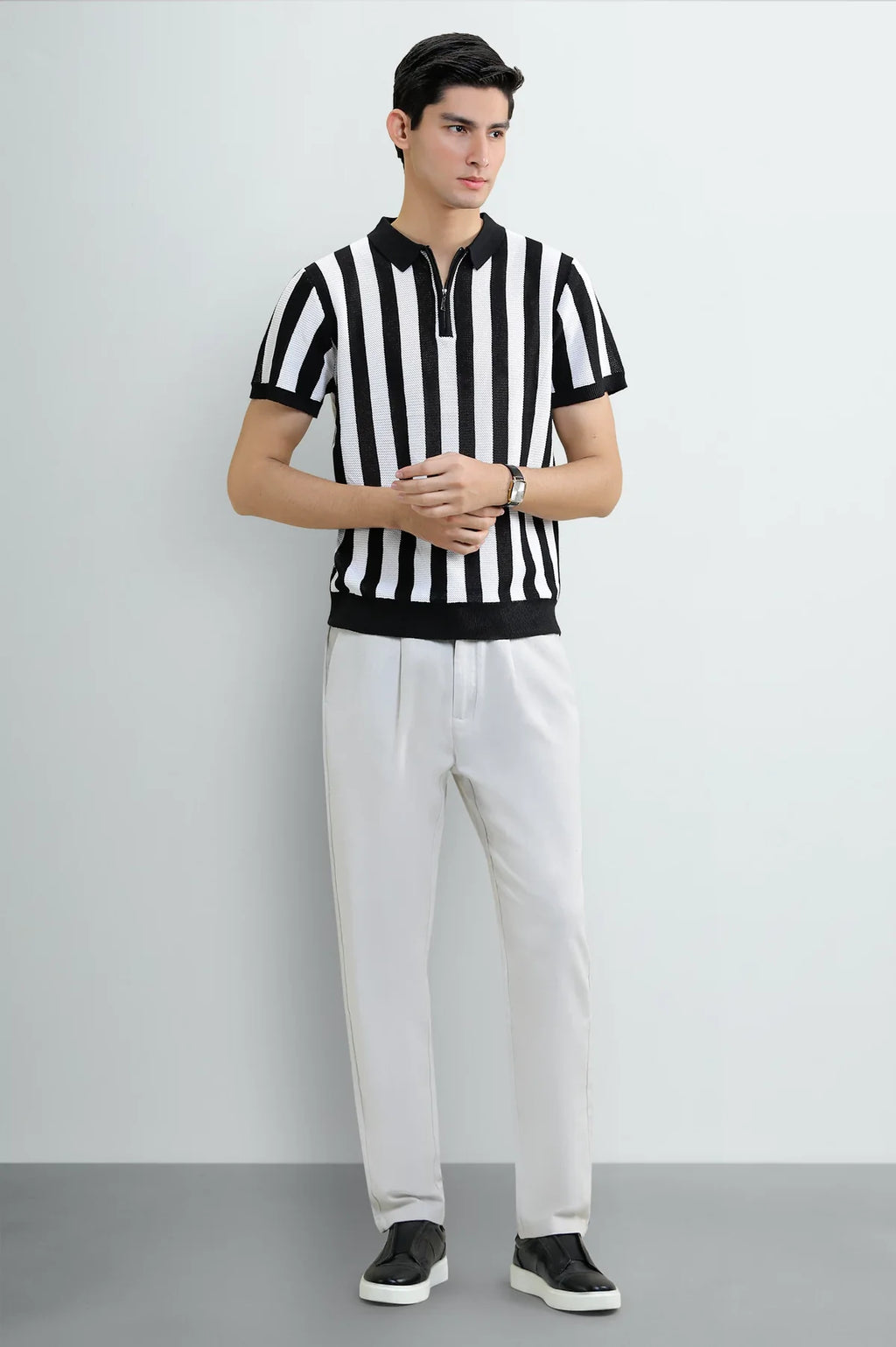 Black Jacquard Collar Polo