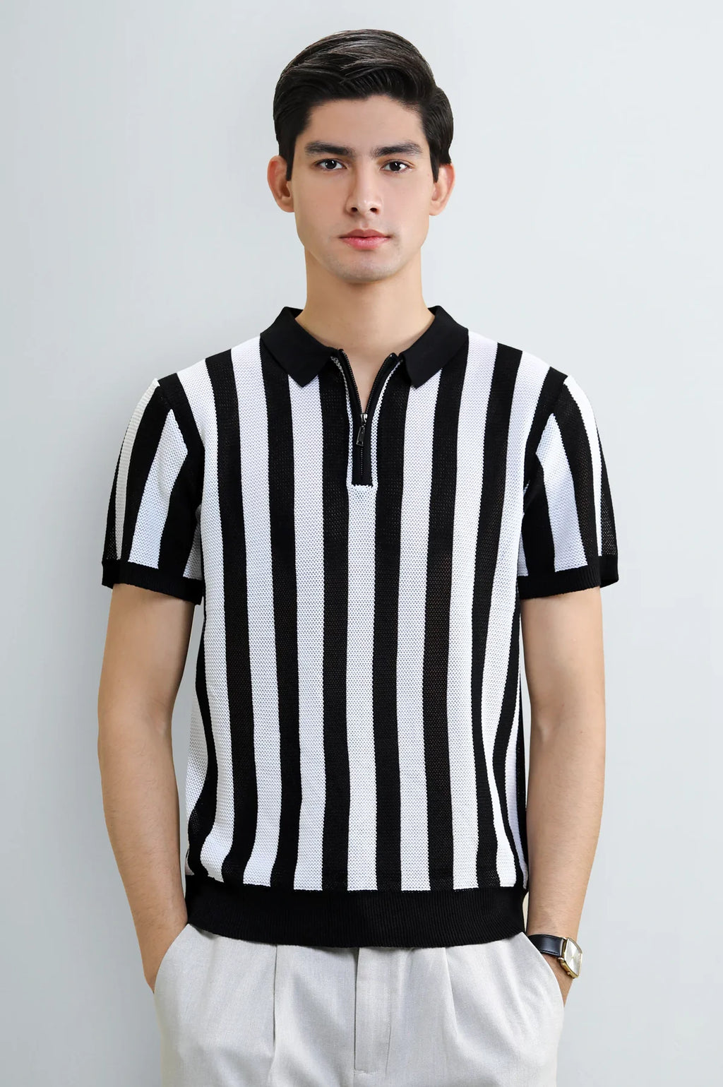 Black Jacquard Collar Polo