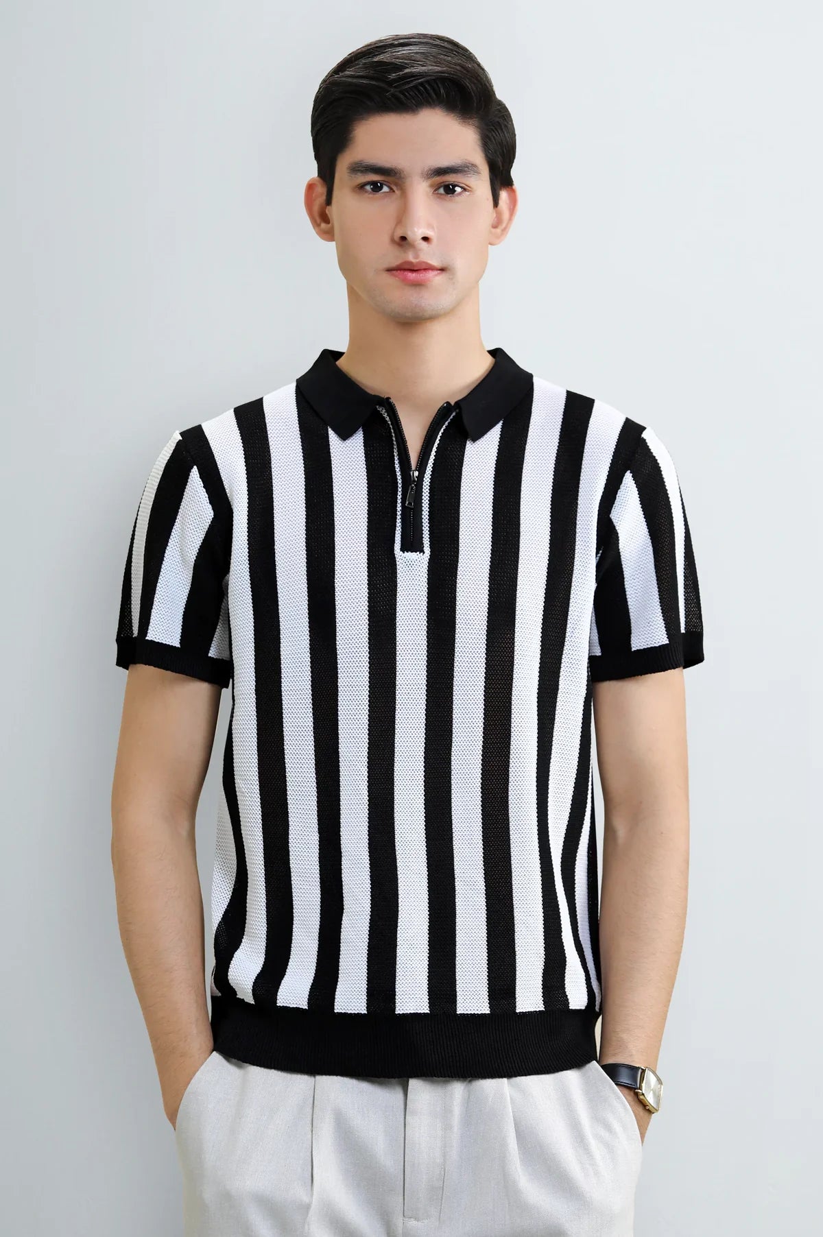 Black Jacquard Collar Polo