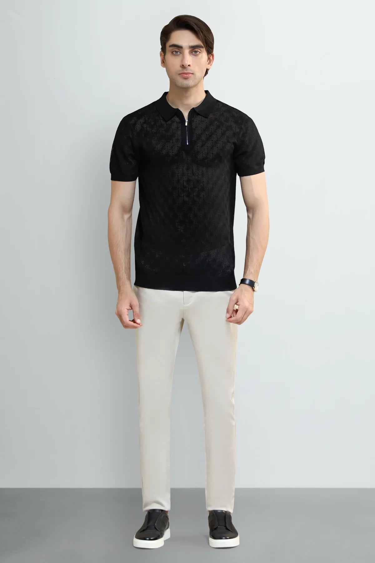 Black Jacquard Collar Polo