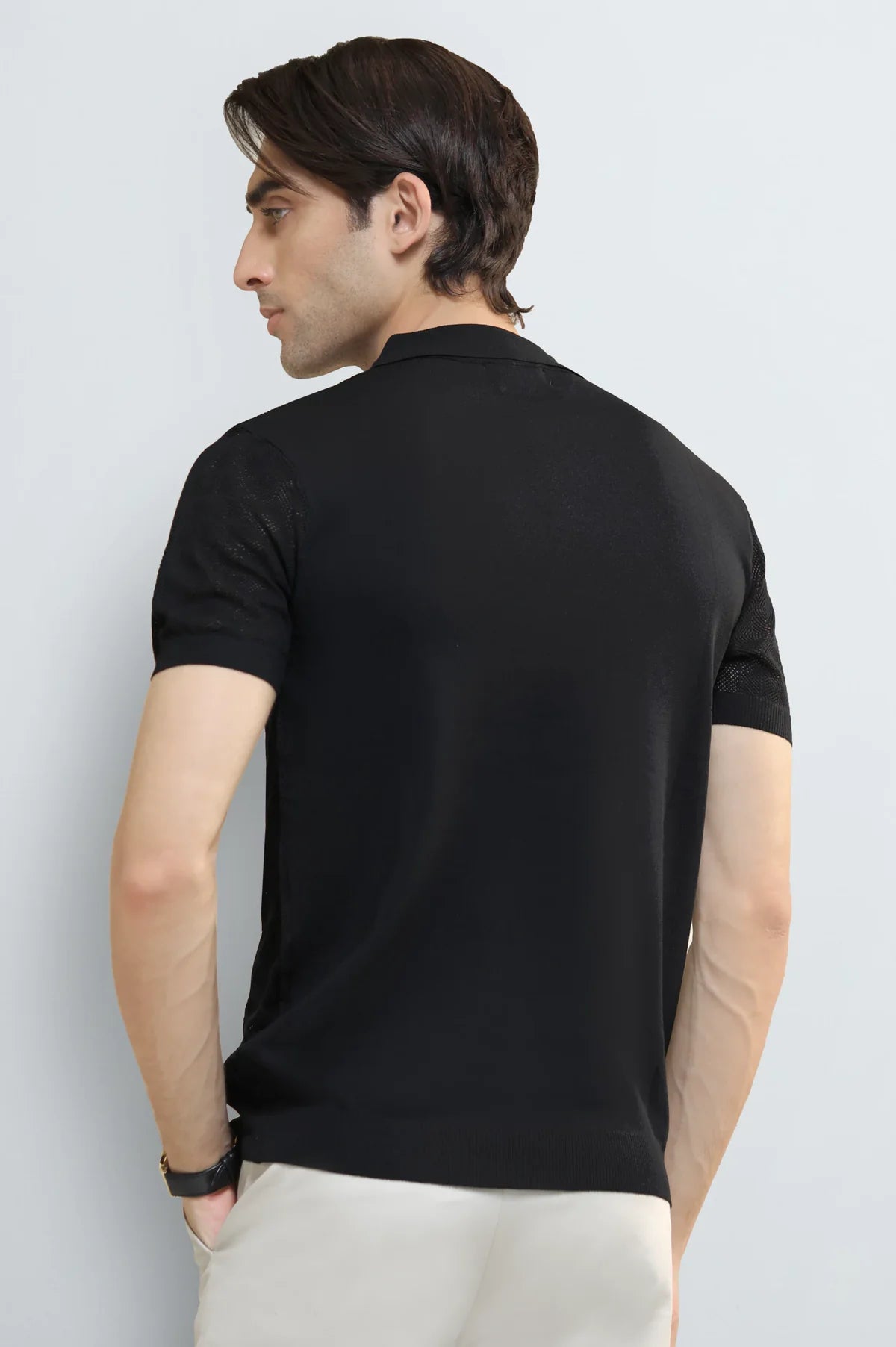 Black Jacquard Collar Polo